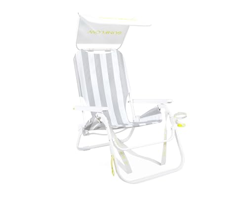 SUNFLOW Shore Thing Premium Beach Chair - Adjustable Portable Rust-Resistant Reclining Beach Chair with UPF 50+ Sun Shade and Drink Holder for The Ultimate in Comfort (Oyster Gray Stripe)