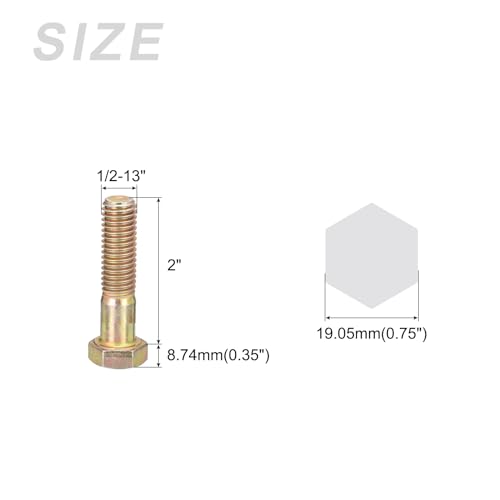 Image of METALLIXITY Hex Bolts (1 /2-13x2 inch) 10Pcs, Carbon Steel Zinc Plated Partial Threaded, Coarse Thread UNC Hex Head Screw Bolt - for Furniture Repair, Yellow