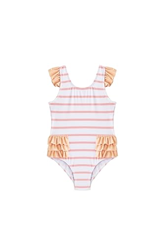 Image of LIZENS Girls One Piece Swimwear Ruffle Trim Flounce 2-12Years Striped Swimsuit for Kids Beach Bathing Suit