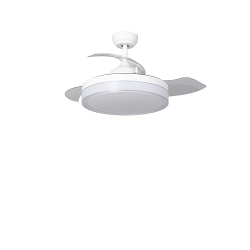 TECHBREY Ventilador de Techo Caicos con Plafón LED y Mando a Distancia, 6 Velocidades, Temporizador, Silencioso, Color Blanco 106cm Motor DC 3 Aspas Sistema Reverse Air Dual, Modos Verano e Invierno