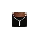 SLOONG Cadena de cruz para hombre y mujer, plata de ley 925, colgante de cruz, cadena cubana, collar de 5 mm de ancho, joyas regalos para hombre y mujer, 41/46/51/56 cm, 51CM, Plata esterlina, No es