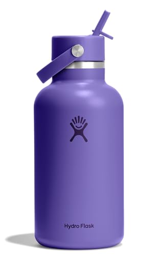 Image of Hydro Flask Water Bottle - Insulated Stainless Steel - Wide Mouth Flex Straw Lid, Non Spill, Leakproof and Refillable in 64 Oz Utopia Purple