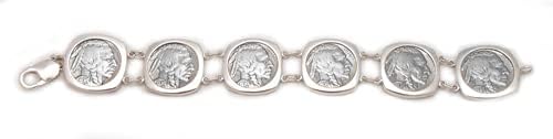 Buffalo Nickel 8" 6 Sterling Silver Link Coin Bracelet Coins Included