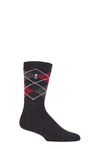 Image of HEAT HOLDERS SOCKSHOP Mens 1.6 TOG Lite Striped, Patterned & Argyle Socks Pack of 1 Lyon Argyle Charcoal 6-11