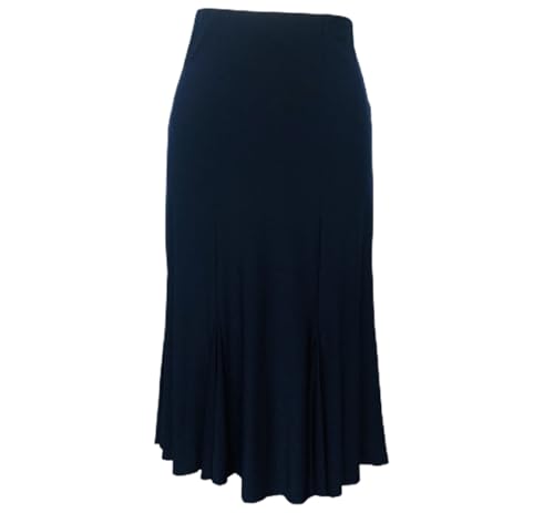 Kiran Fashion Plain Elasticed Waist Panel Godet Calf Midi Length Skirt Flared Work Office (UK, Numeric, 10, Regular, Regular, Navy Blue)