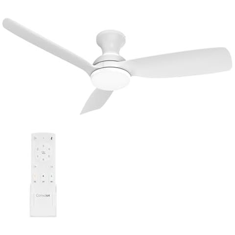 Consciot Ceiling Fan, Ceiling Fan With Lights Remote Control, 44 Inch White Low Profile Modern Ceiling Fan, Flush Mount, Reversible Quiet DC Motor, 6 Speed, Dimmable, For Indoor and Covered Outdoor Cover