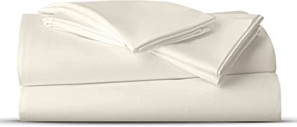 AATH COLLECTION Bed Sheet Set, 100% Egyptian Cotton, Easy Care & Super Soft 4 Pieces Bedding Set - Flat Sheet & Fitted Sheet with 2 Pillowcases (CREAM, King)