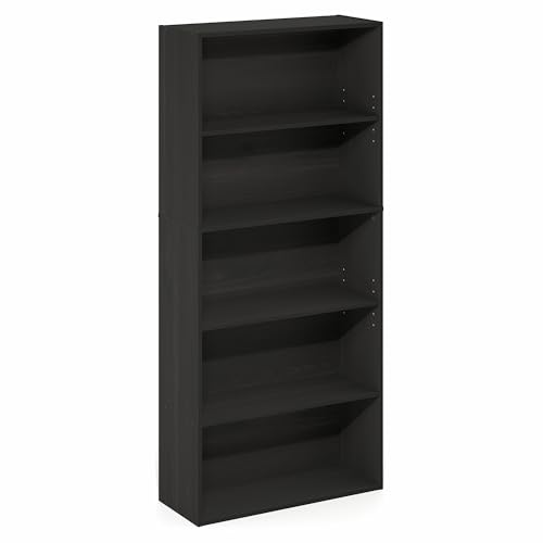 Image of Furinno Jaya Book Shelf, 5-Tier Bookshelf, 52 Inch Tall Standing Bookcase with Adjustable Shelf, 9.5 x 23.6 x 52.6, for Home Office, Bedroom, Living Room, Espresso