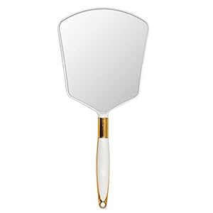 Eaoundm Hand Held Mirror with Handle, Makeup Hand Mirror with Hook Hole for Bathroom and Bedroom, Barbers Haircut Mirror for Home and Salon (4.8X4.3 inchs, White)