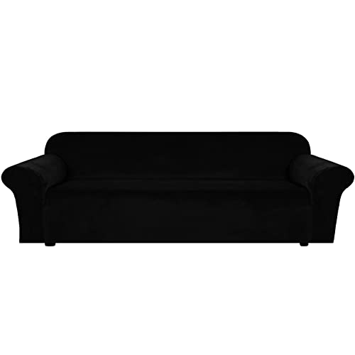 CXYKN Funda De Sofá De Terciopelo, Funda De Sofá Suave De Elasticidad Funda De Sofá Universal Suave para Mascotas De La Sala De Estar -negro-90-115 Pulgadas