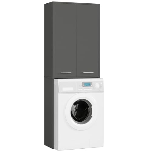 AKORD Meuble Buanderie Machine à Laver Fin 180 | L64 x H180 x P30 cm | Meuble pour Lave Linge avec 4 Étagères 2 Portes de Rangement | Meubles de Salle de...