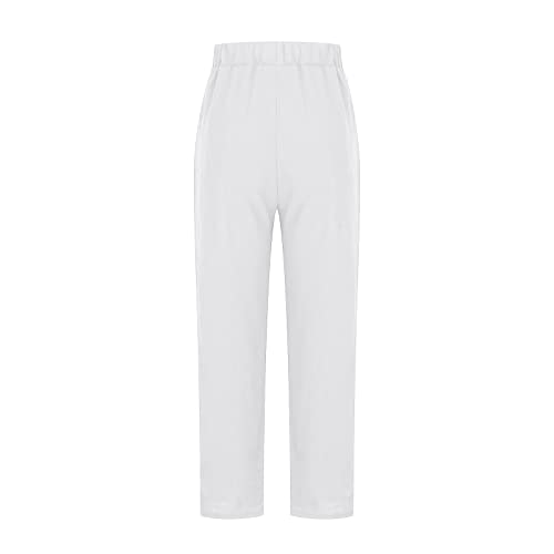 Image of LRMQS Cotton Linen Pants Women Casual Summer 2026 Trendy Loose Fit Beach Wide Straight Leg Trousers with Side Pockets