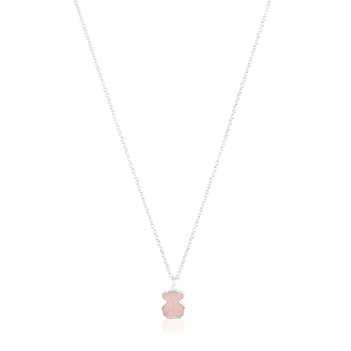 TOUS Collar de Plata de Primera Ley para Mujer con Motivo Oso en Cuarzo de Dumortierita, 45 cm de...