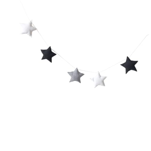 MOTHNUR 5 pezzi Decorazione Cameretta Ghirlanda Stelle in Stoffa Nera Bianca e Righe Addobbo Parete per Feste e Camera