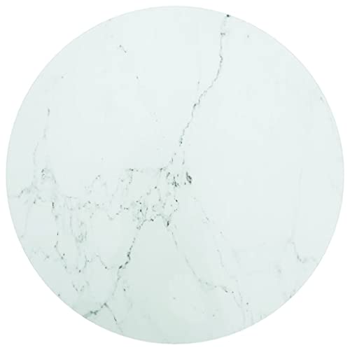 homiuse Tablero de mesa blanco redondo 60 x 0,8 cm vidrio templado en aspecto de mármol redondo escritorio de vidrio templado mesa de repuesto para mesa de comedor mesa de centro mesa de jardín