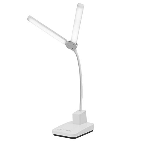 Lampes De Bureau Double Tête LED, 3-Fichiers Température De Couleur Protection des Yeux Lampe De Table des USB-Charge Pliable pour Maison/Chambre/Bureau Chevet Lampe De Lecture—Blanc