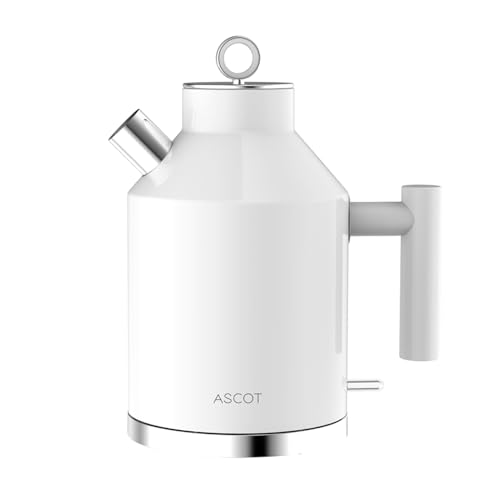 Image of ASCOT Electric Kettle, Electric Tea Kettle 1.6L 1500W Retro Tea Heater & Boiling Water, Auto Shut-Off and Boil-Dry Protection (White)