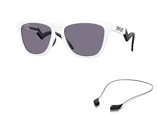 Oakley OO9289 Sunglasses Bundle: OO 9289 FROGSKINS HYBRID 928908 Matte White/Prizm Grey Policarbonate Standard and Large Red leash Accessory kit2