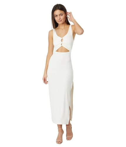 L*Space Camille Dress for Women, Fitted Ribbed Maxi, Ankle Length with Side Slit, Chic Dress for Vacation & Special Occasions, Cream, S