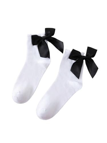 Image of Floerns Women's Cute Ruffle Bow Socks Mid Calf Sock Soft Kawaii Crew Socks