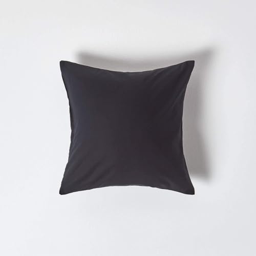 Homescapes 2er-Set Perkal Kissenbezug 40x40 cm schwarz, Kissenhülle mit Reißverschluss, 100% ägyptische Baumwolle, Fadendichte 200 – Ansicht 1