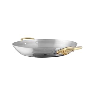Mauviel M’Cook B Stainless Steel Round Pan With Brass Handles, 9.4-in, Made In France