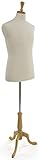Displays2go Male Mannequin Dress Form, Size 38, with Natural Tripod Base, Adjustable Height (White)