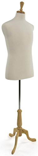 Male Mannequin Dress Form, Size 38, with Natural Tripod Base, Adjustable Height (White)