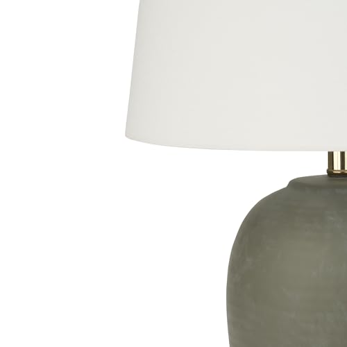 Image of Nourison Home 23 inch Olive Green Ceramic Pot Table Lamp for Bedroom, Living Room, Dining Office, with White Tapered Drum Shade
