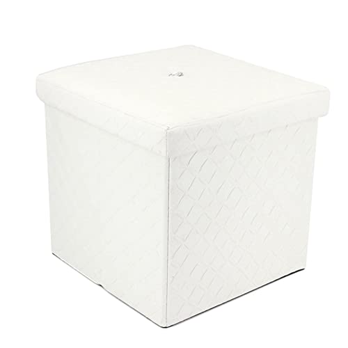 ZHANGGL Reposapiés Plegable con Tapa abatible, reposapiés Cuadrado de Cuero y algodón, para Sala de Estar y Cocina, Blanco, 38 x 38 x 38 cm