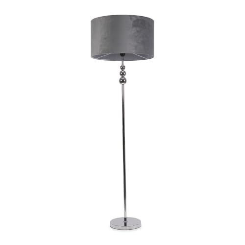 ValueLights | Silver Chrome Stacked Ball Single Stem Standing Floor Lamp with Grey Velvet Shade | Floor Lamps & Torchieres, Home Décor & Improvement Essential | Includes Bulb