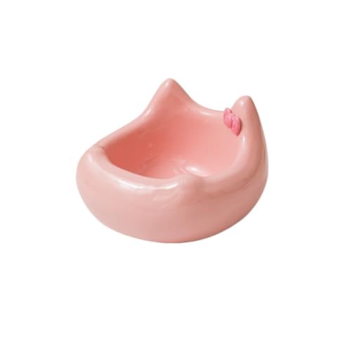 Vilom 猫用陶器食器 フードボウル 大口径 斜め口デザイン 防打翻 猫・犬兼用 ペットボウル 餌入れ 水飲み食器 滑り止め付き 清潔 お手入れ簡単 食事用 (ピンク)