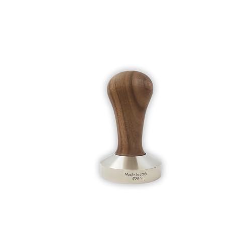 Foto von Espresso Tamper - 58,5 mm für IMS Competition-Filterkörbe, Nussbaum und INOX Stahl Flacher Boden