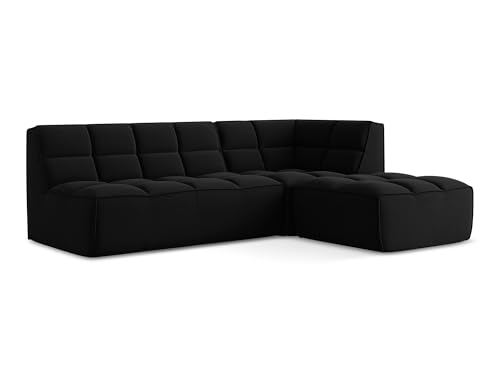 Kalai 4-Sitzer Ecksofa L-Form in Schwarz - Beidseitig montierbares modulares Sofa mit Ottomane aus Samt, Japandi & Skandi Stil, Oeko-Tex Zertifiziert 258x178x75 cm, bis 450 kg belastbar