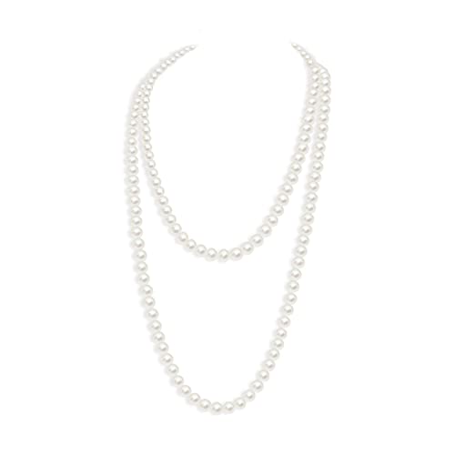 1920s Flapper Faux Pearls Long Beaded Necklace, Gatsby Ballgown Cosplay Necklace, Old School Vintage Layered Pearls Necklace for Women Prom Jewelry