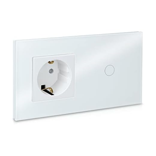 Navaris Interruptor táctil con enchufe para pared - Marco de cristal doble con enchufe e interruptor para luz con pulsador LED - Empotrable en blanco