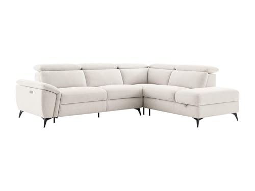 Vente-unique-Sofá esquinero Derecho Relax elÈctrico en Tejido Jaspeado Beige CADILO