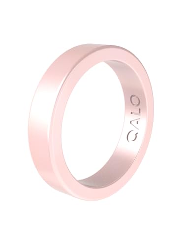 QALO Stackable Rubber Engagement Rings for Women Glazed Pearlized Finish Silicone Wedding Bands for Her 6.6mm Wide x 2mm Thick Durable Design for Outdoor Active Use Pearlized Blush Smooth 05