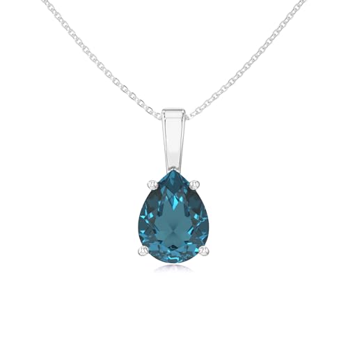 GEM NOIR Natural London Blue Topaz 7x5MM Pear Solitaire Pendant Necklace for Women in Sterling Silver November Birthstone Jewelry Gifts for Birthday Anniversary Christmas Valentines