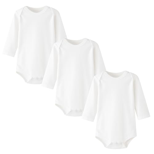 HahaNice Baby Long Sleeve Bodysuits Cream White 9 Months