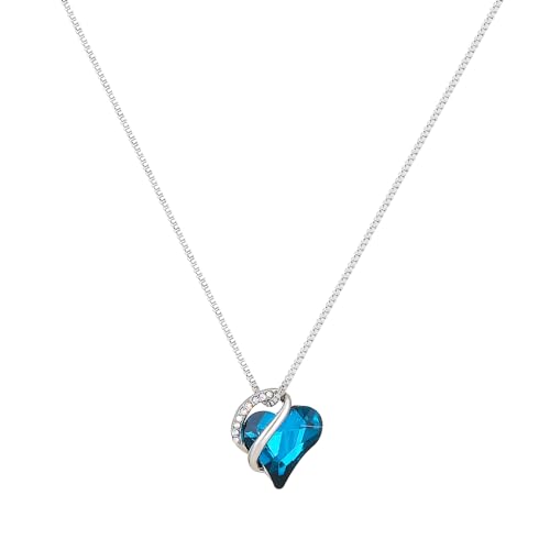 Lake Sapphire, Love Heart Pendant Necklace Birthstone Crystal Jewelry Gifts ...