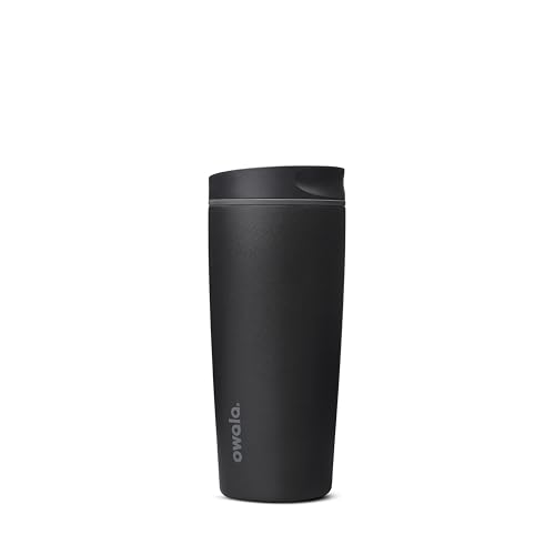 Owala SmoothSip Slider Ceramic-Lined Insulated Stainless Steel Coffee Tumbler, No Metallic Taste Reusable Travel Mug, Hot Iced Coffee Cup, BPA Free 20 oz, Very, Very Dark