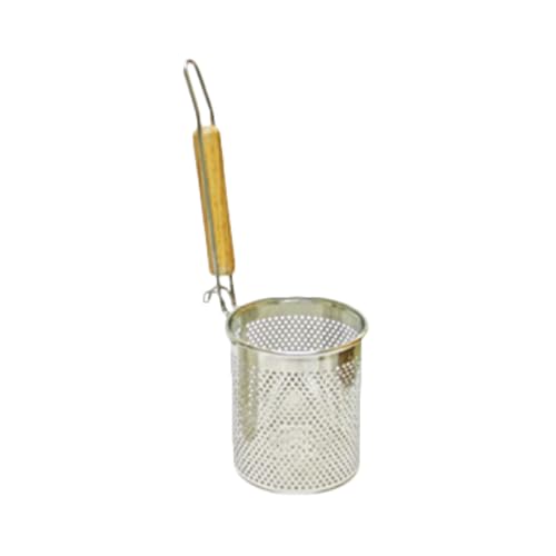 A-to-Z Supply SLNS553 Noodle Skimmer, 4-7/8" x 5-1/2", mesh Wire, Round, deep Pocket with Flat Bottom, Built in Hook Hanger, Wood Handle, Stainless Steel
