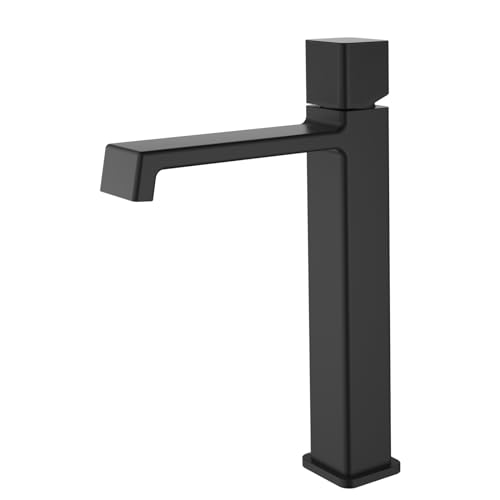Robinet de lavabo cascade noir mitigeur haut en laiton pour vasque à poser