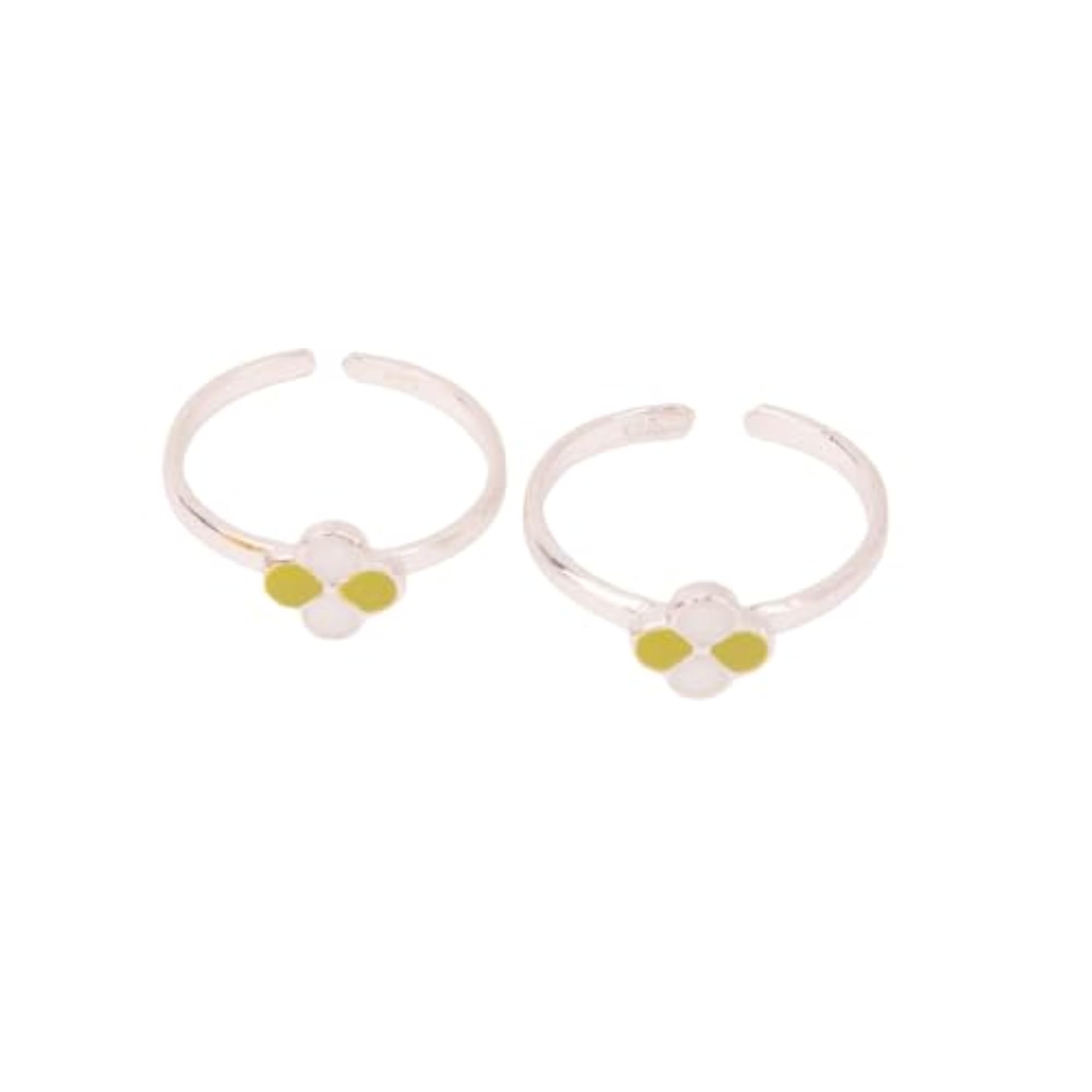 Women's Adjustable Silver Toe Ring Pair, Green Blossom Design