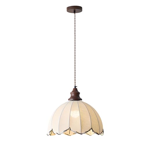 Lámpara colgante de tela moderna, lámpara colgante con pantalla de tela, acabado de madera maciza, lámpara colgante de longitud ajustable para comedor, lámpara de isla de cocina para dormitorio