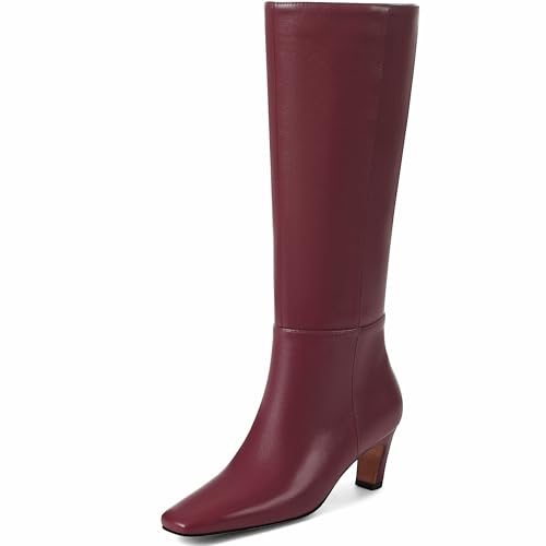 Image of Women's Knee High Boots, Comfortable Square Toe Faux Leather Boot Fashion Long Tall Boots for Riding Chunky High Heeled Dress /Casual Boot