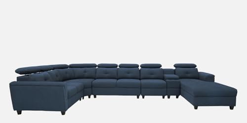 Image of Torque Arnold Fabric 8 Seater Sofa with Lounger and Cup Holder Blue | Corner Sofa Couch with Moveable Headrest | U Shape Sectional Sofa Set Living Room Office Home
