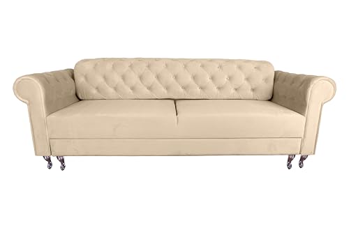 Meble Ares Chesterfield Sofa Benetto – Schlafsofa – Couch mit Schlaffunktion – Sofa mit Bettkasten – Stoff – Beige