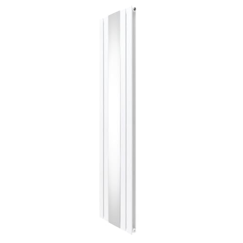 Radiateur Plat & Miroir Intégré 1800 x 425mm, Chauffage Moderne Vertical Double Colonne Acier au Carbone Blanc Brillant, Cuisine Salon Salle de Bain [Brosse, Attaches Murales & Supports INCLUS]